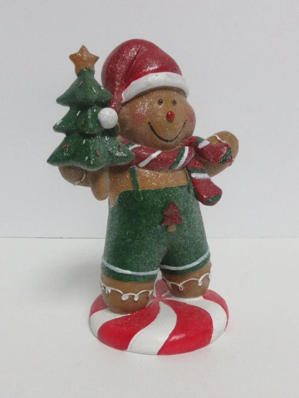 Festive Gingerbread Boy Figurine with Tree-Red&Green